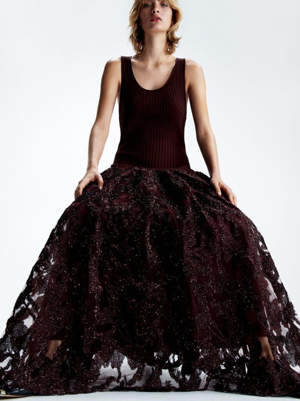 H&M Studio Glittery Skirt Dress Burgundy Size Small NWOT